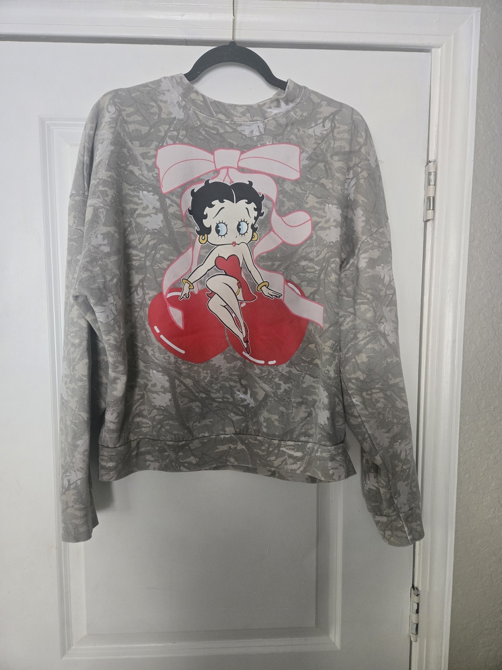 Betty Boop Cherry Graphic Sweatshirt - Gray & Red